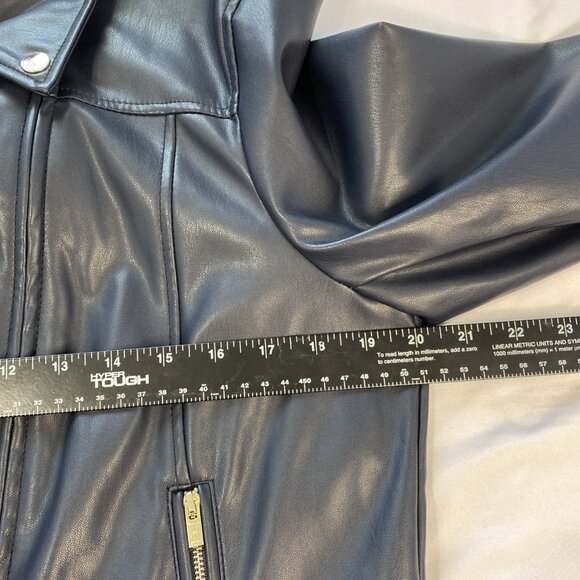 Tommy Hilfiger Navy Women's Sz L Faux Leather Jacket ‘Flaw” Read Desc - Picture 8 of 10